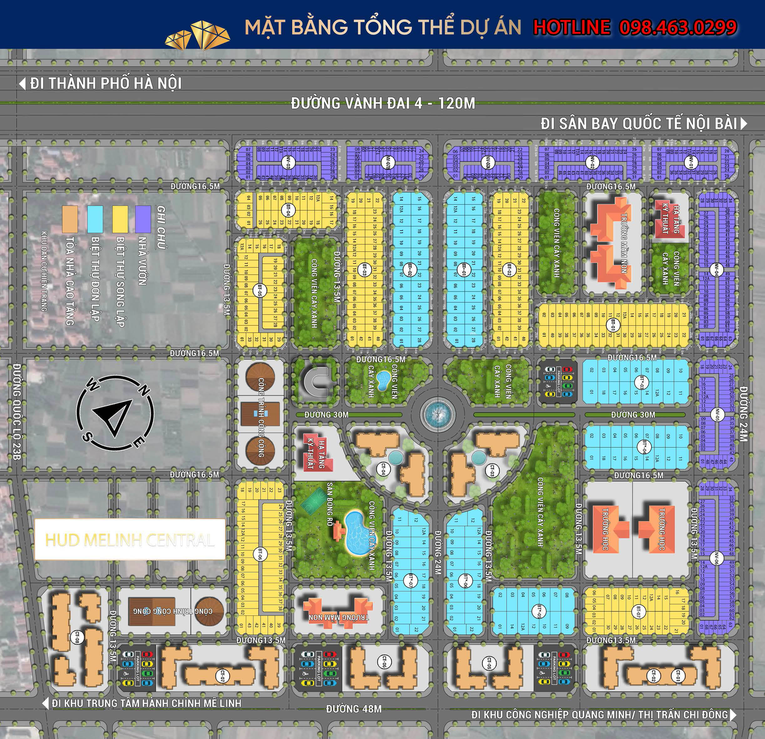 mặt bằng tổng thể dự án Hud Mê Linh Central